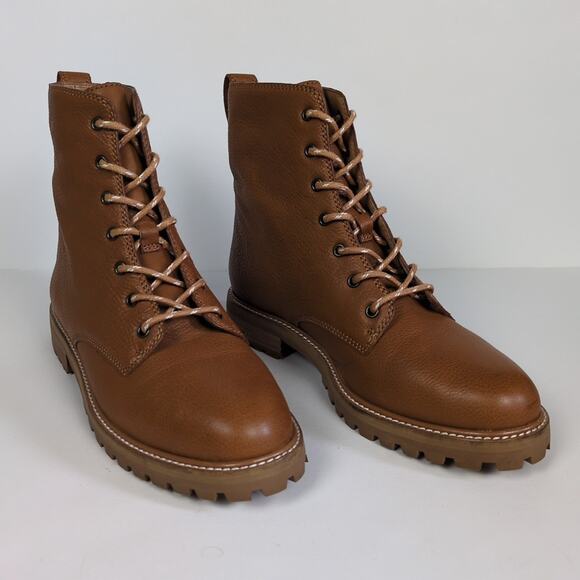 MADEWELL The Clair Lace-Up Boot Leather English Saddle Brown Lug Sole Women's 7 - Picture 2 of 9